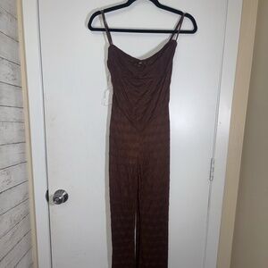 FashionNova, Brown Lace, Bustier, Wide Leg Jumpsuit Medium